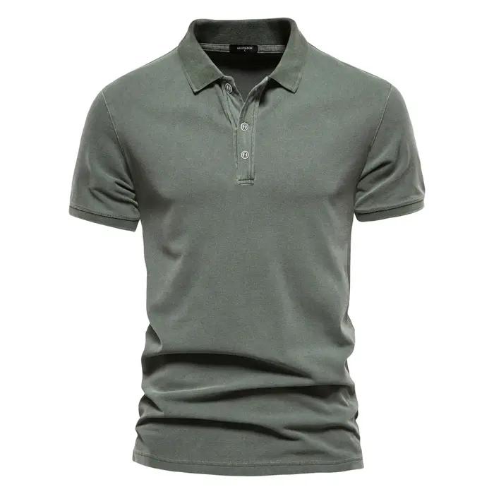AIOPEON 100% coton couleur unie hommes polos décontracté à manches courtes couverture hommes chemise
