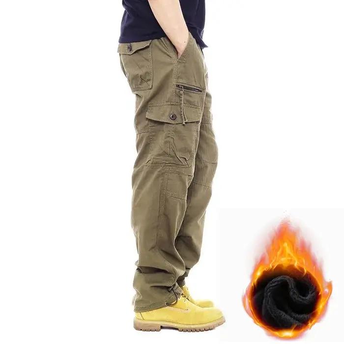 Pantalon cargo homme automne hiver polaire chaud randonnée course multi-poches confortable