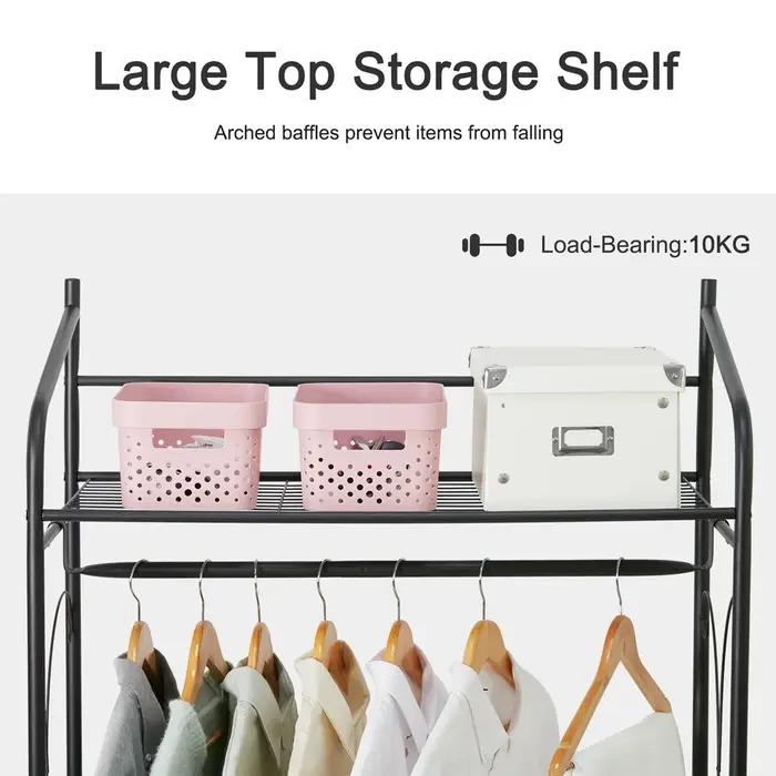 Armoire ouverte à vêtements moderne en métal noir pour entrée élégante et rangement pratique pour femme occasions spéciales
