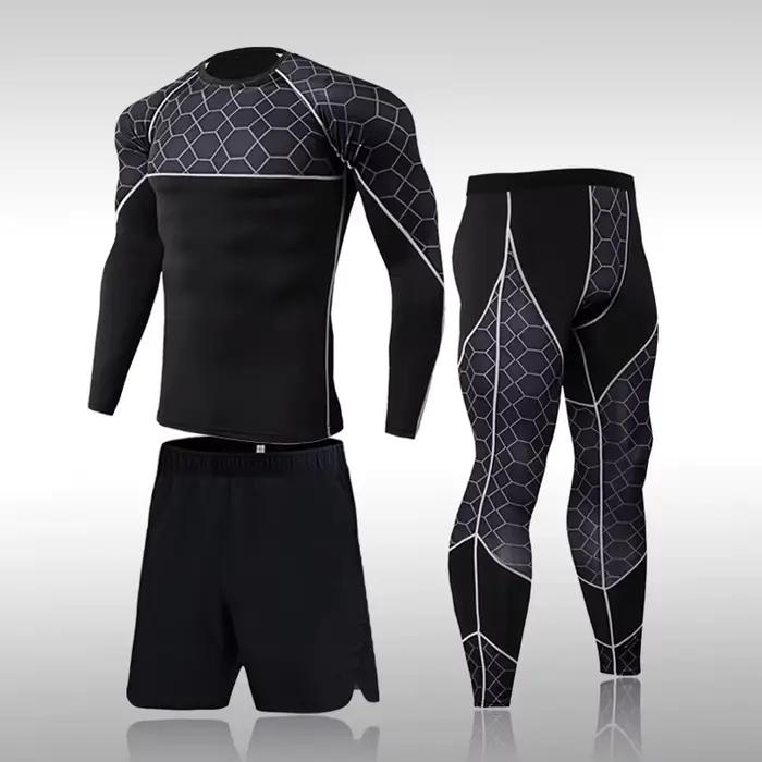 Ensemble de survêtement de compression pour homme, t-shirt moulant, legging de course, salle de spor