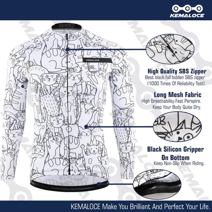 KEMALOCE-Maillot de cyclisme à manches longues pour hommes et femmes, chemise de vélo VTT blanche, v