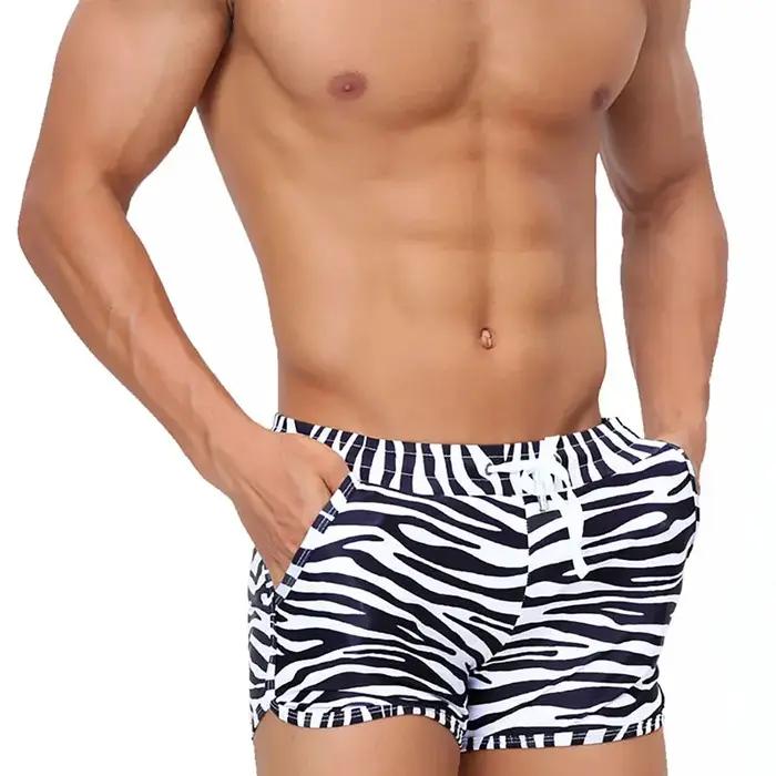 Maillot de bain imprimé zèbre pour hommes, Boxer Sexy avec poches pour le surf et les Sports de plag