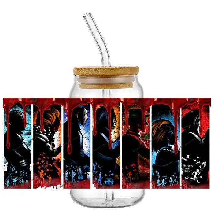 Nouvelles Décalcomanies et Autocollants 3D UV DTF 16oz pour Films d'Horreur, Motifs Sanglants, pour