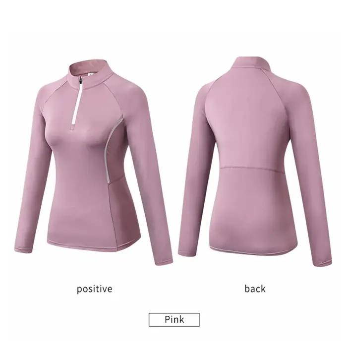 Femmes automne à manches longues Sport hauts de course col debout chemises d'entraînement de gymnastique Yoga Fitness