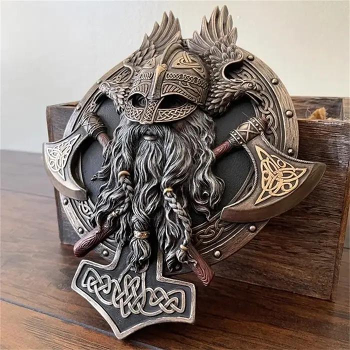Plaque murale Ares Valhalla, sculpture, hache Viking Kokor, décoration murale pour la maison, décor de confrontation, vacances, cadeau d'anniversaire, gothique