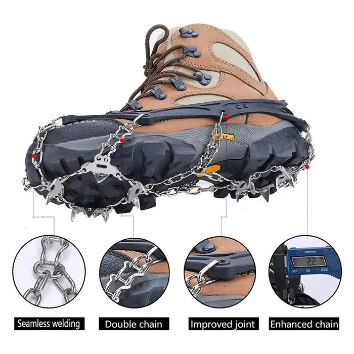 Crampons à pince 19 pointes en silicone pour randonnée, escalade, marche et activité hivernale sur neige et glace