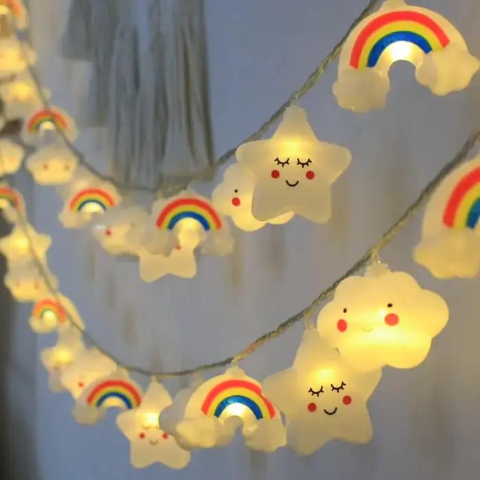 Guirlande lumineuse LED arc-en-ciel, étoile et nuage, 1 paquet, féerique décorative, alimentée par b