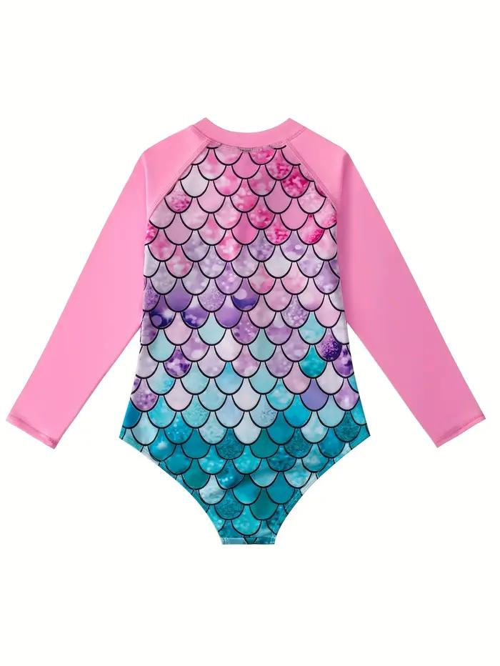 Maillot de bain sirène irisé pour filles de 3 à 8 ans, manches longues, protection contre les érupti