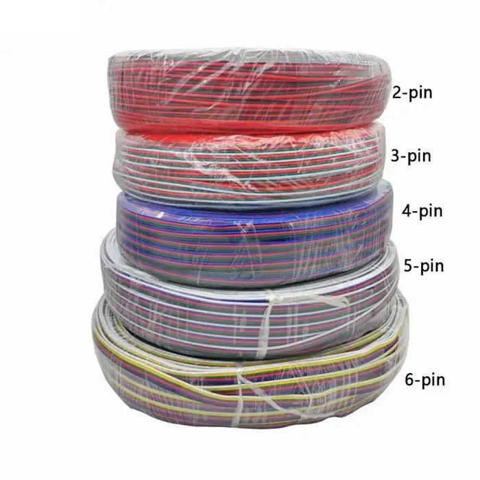 Câble de connecteur Led RGB 5M-100M, 22/20/18awg 2/3/4/5/6 broches, fil d'extension électrique pour