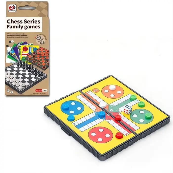 Jeu de société LUDO pliable portable pour 2 à 4 joueurs, idéal pour la famille, le camping, le team building, les fêtes, les voyages, les vols, jeu d'échecs