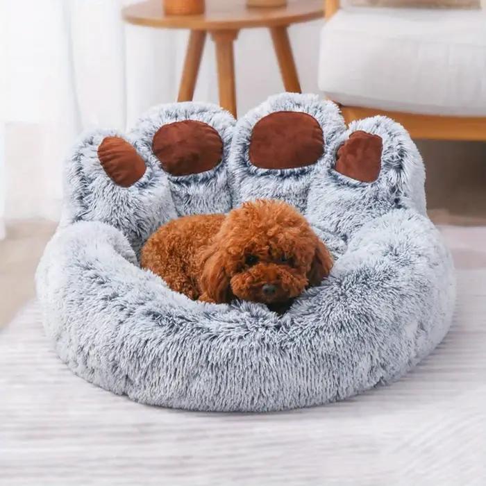 Lit pour chien et chat, canapé en forme de patte d'ours mignon, confortable et confortable, lits de