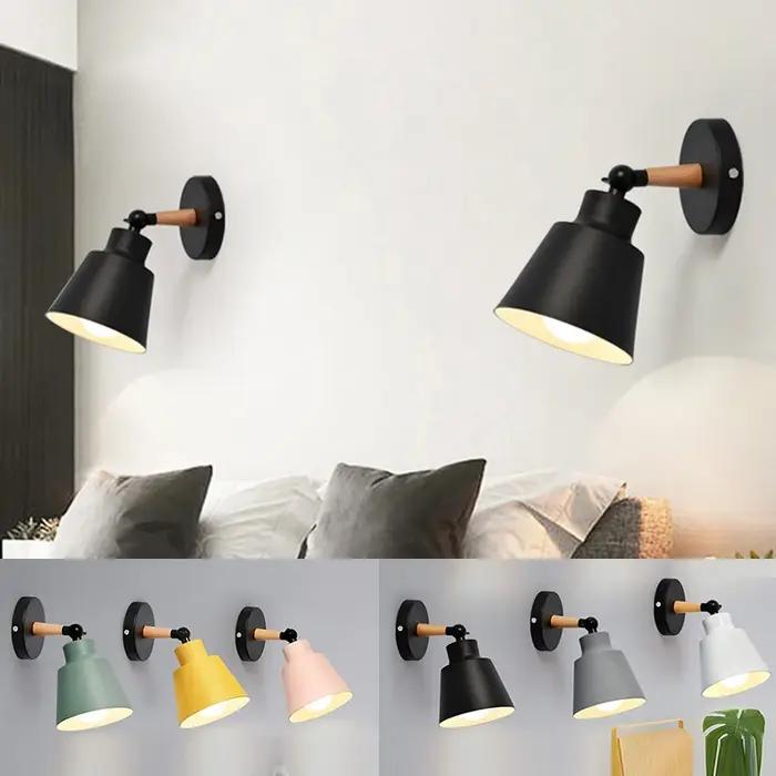 Nordique en bois massif chambre applique moderne minimaliste Macaron mur LED lampe créative salon co
