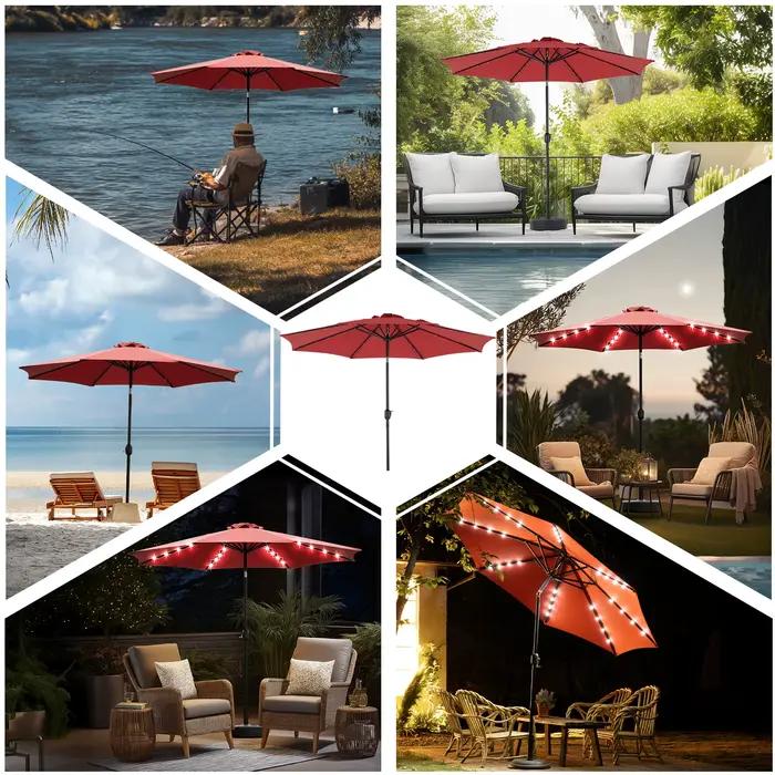 JHK Parasol de patio solaire de 10 pieds avec 32 lumières LED Parasol de table extérieur résistant a