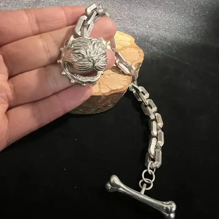 Nouveau Bracelet Tête de Chien en Argent Tibétain S925 2026, Protection Contre le Mal et Porte-Bonheur, Bijou Unisexe Vintage, Cadeau Social Idéal