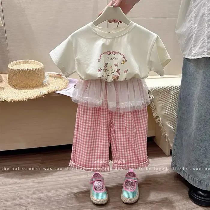 Ensembles de vêtements pour enfants, chemisier camée d'animaux victoriens + pantalon à carreaux en d