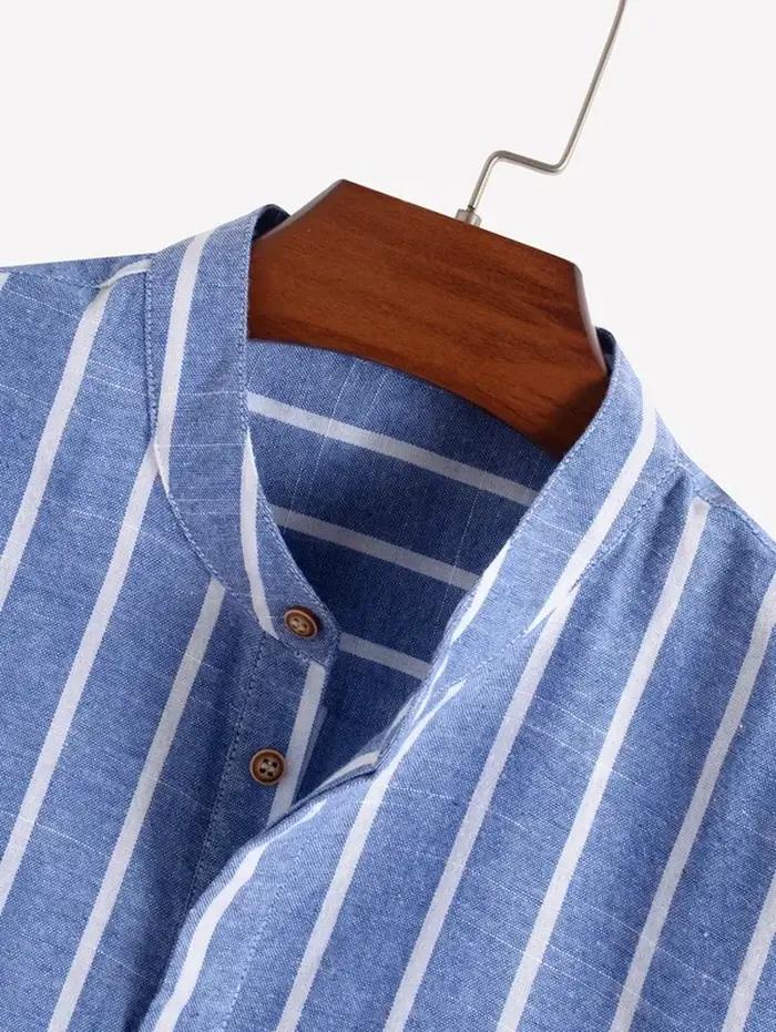 Vêtements pour hommes – Nouvelle chemise rayée mi-boutonnée pour homme