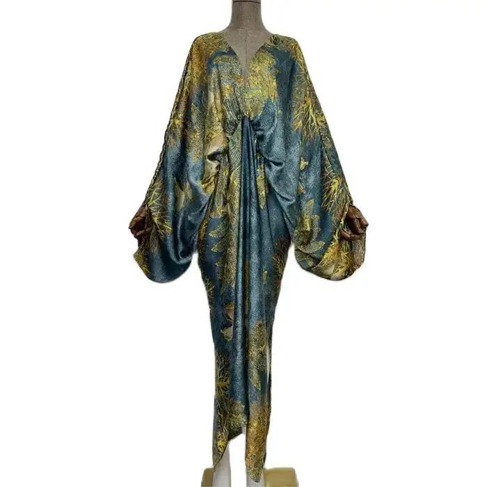 Col en v profond Sexy bech Europe été sensation de soie imprimé bohème 2022 WINYI Maxi femmes robes
