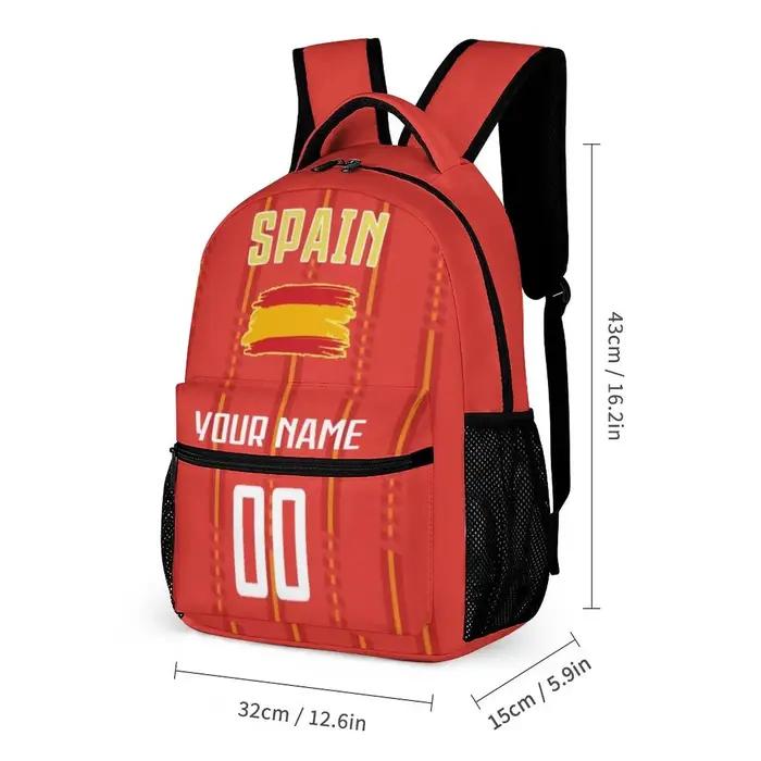 Sac à dos de football personnalisé Espagne, nom et numéro personnalisés, sac d'école pour enfants, sac à dos pour fans de football, cadeau de rentrée scolaire