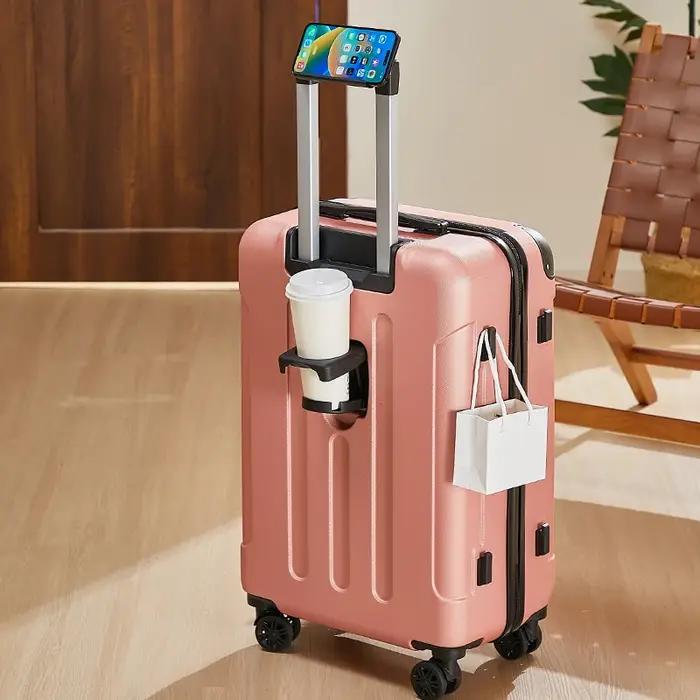 Valise à bagages ETLB en ABS avec porte-gobelet et support téléphone pour homme et femme voyage occasionnels longs trajets