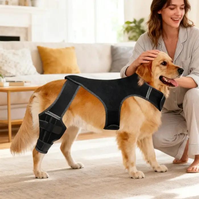Attelle de jambe pour chien réglable avec 4 stabilisateurs métalliques – Soutien arrière pour la randonnée, l'exercice et les activités de plein air