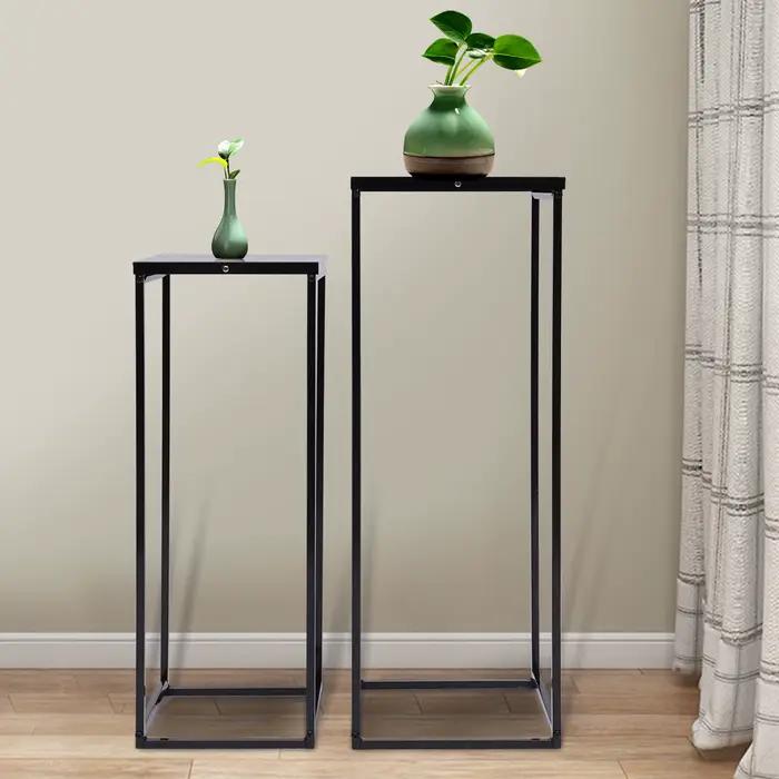 Support pour plantes noir, 2 pièces, carré en métal, support Durable pour fleurs, Patio, jardin, déc