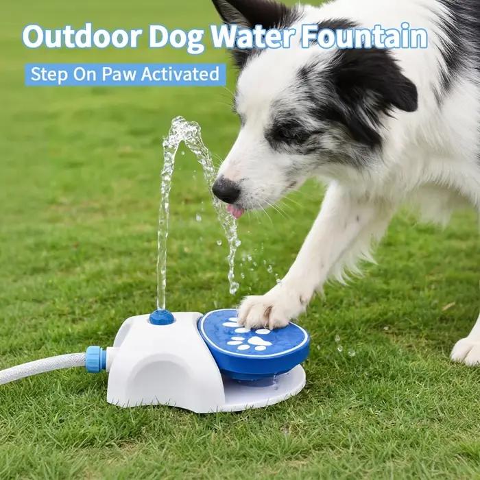 Fontaine à eau extérieure pour chien, activée par la patte, utilisation simple, connexion facile, fontaine à eau à pédale avec tuyau pour pelouse, pour animaux de compagnie