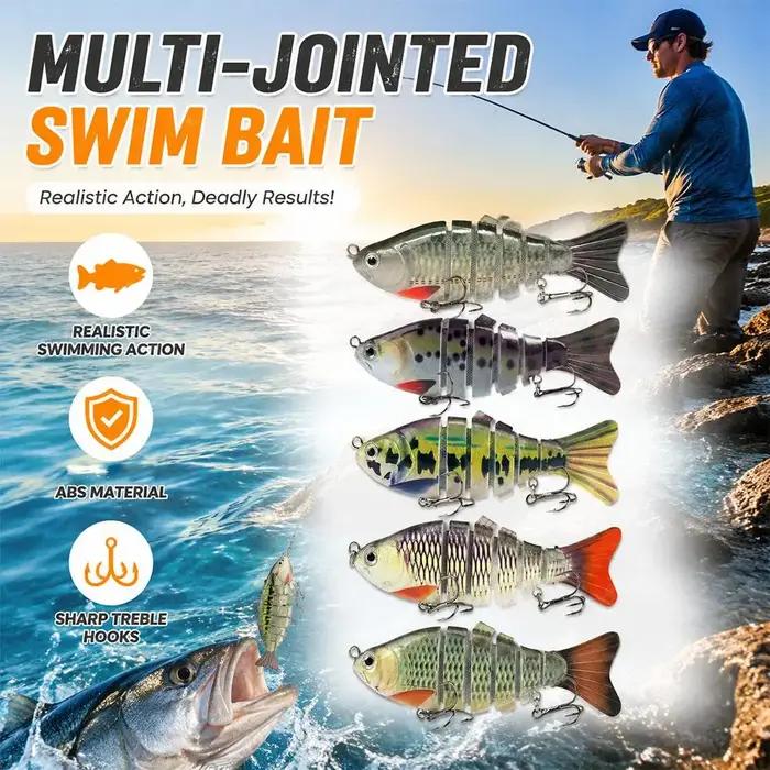 Leurre articulé robuste en ABS pour la pêche au bar, truite, walleye, crappie, brochet et musky, appât dur vibrant et grincant pour pêche en bateau, plage, lac, rivière et étang