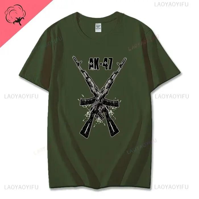 Unique russe Kalachnikov AK47 fusil d'assaut faits nutritionnels graphique t-shirts homme été coton à manches courtes col rond hommes t-shirt
