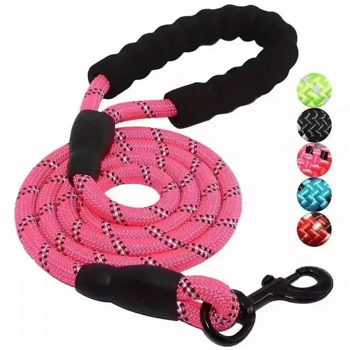 Laisse réfléchissante pour chien avec poignée rembourrée confortable double corde de traction robuste pour promenades nocturnes sécurité visibilité toutes saisons