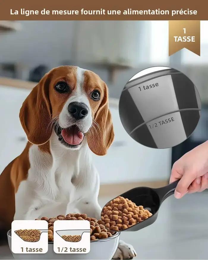 Paquet de 3 cuillères à nourriture pour chien, capacité de 1 tasse, cuillère à aliments pour animaux de compagnie avec lignes de mesure pour chien, chiot et chat