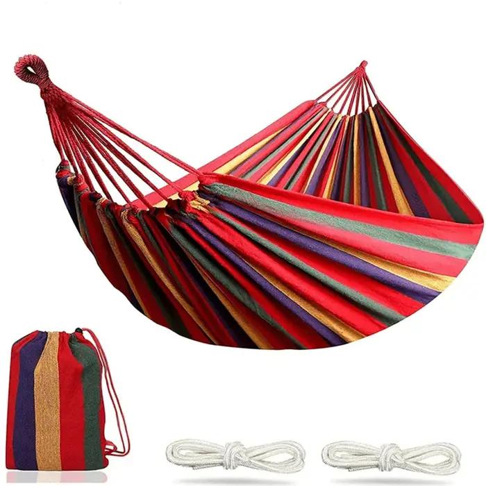 Lit suspendu arc-en-ciel en coton pour 1 à 2 personnes, hamac à rayures, balançoire Portable 260x80c