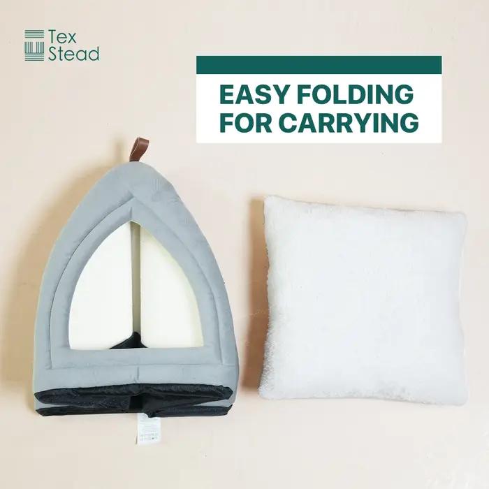 Niche pliable pour chat en velours givré avec coussin lavable, lit pour animaux de compagnie ultra doux et confortable semi-fermé pour chatons et petits chiens. !