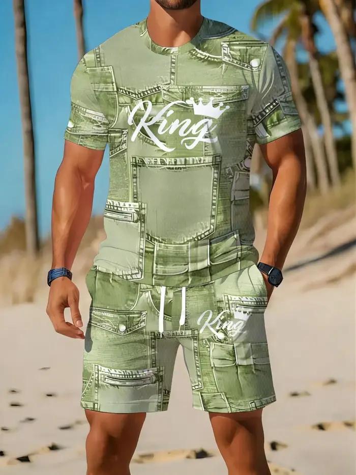 Ensemble décontracté pour homme : T-shirt et short imprimés, style artistique, vêtements d'été décontractés pour l'extérieur, ensemble 2 pièces