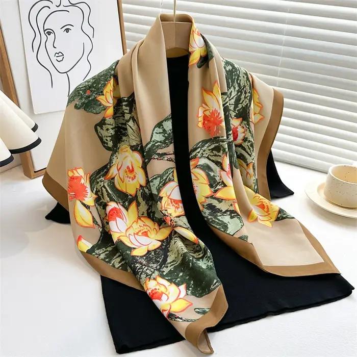 Foulard en sergé de soie élégant pour femmes, châle luxueux et enveloppe de tête en polyester, multicolore, four seasons, décontraction et style, pour soirées et journées décontractées