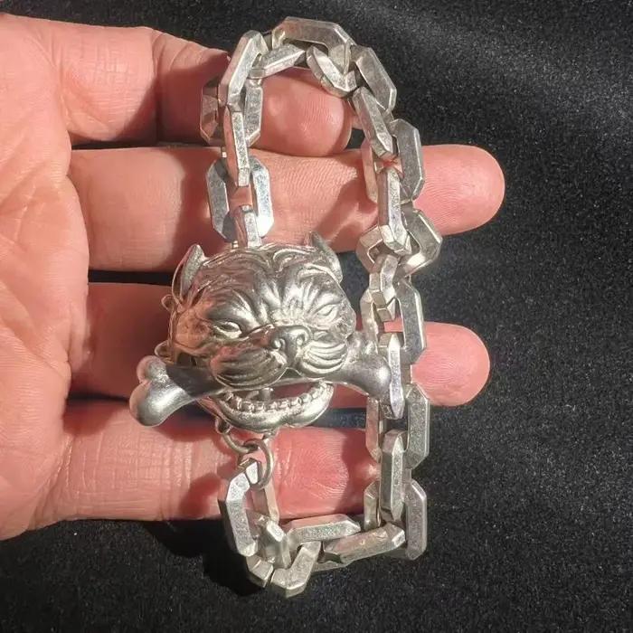 Nouveau Bracelet Tête de Chien en Argent Tibétain S925 2026, Protection Contre le Mal et Porte-Bonheur, Bijou Unisexe Vintage, Cadeau Social Idéal