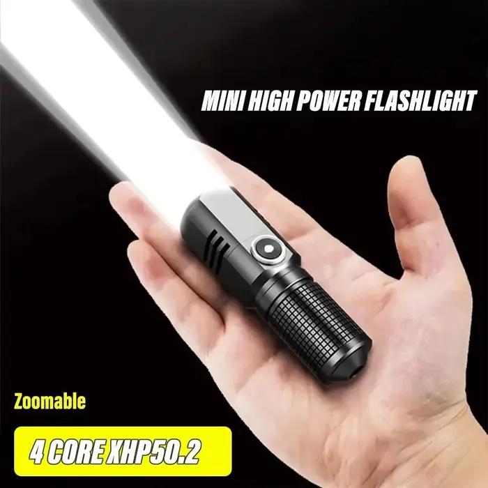 Mini lampe de poche XHP50 LED rechargeable, lampe de poche puissante de 1500lm, peut être éteinte d'