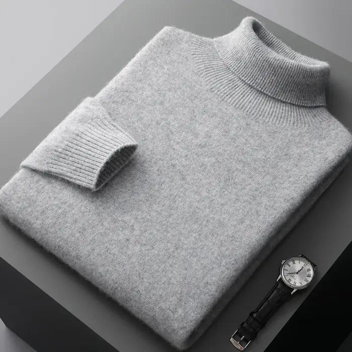 Pull une pièce à revers haut pour homme, 100% laine Pure, prêt à porter, automne et hiver, tricoté d