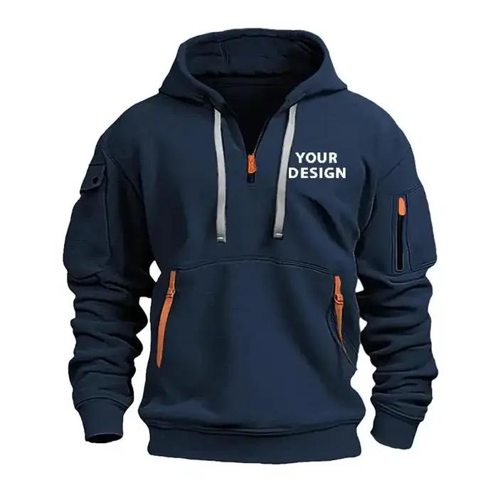 Sweat-shirt de sport européen pour hommes, ample et décontracté, avec fermeture éclair, poche sur le