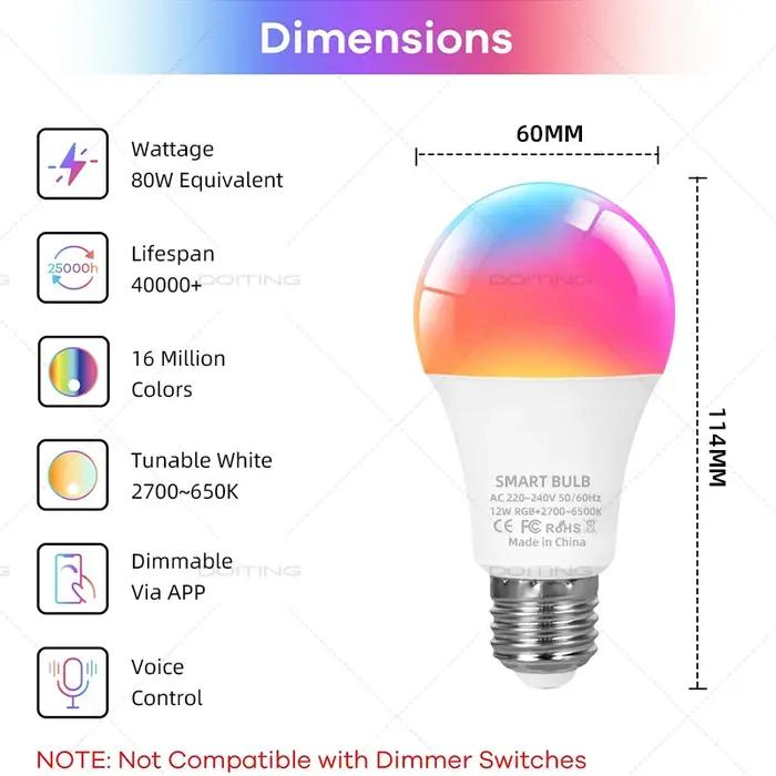 Zigbee-Lampe LED RGBCW pour Maison Intelligente, Compatible avec Amazon Alexa Google Assistant et Co