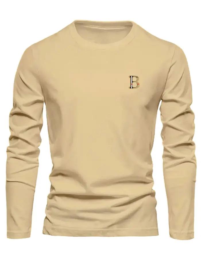 T-shirt à manches longues pour homme, 100% coton pur, ample et tendance, imprimé avec un motif de le