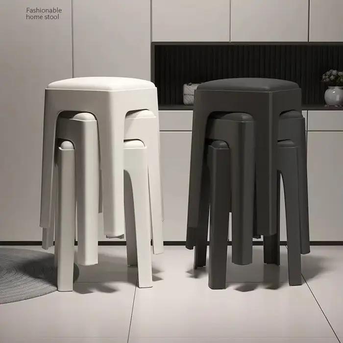 Nouveau tabouret en plastique pour la maison, simple, empilable, tabouret de salle à manger, luxe lé