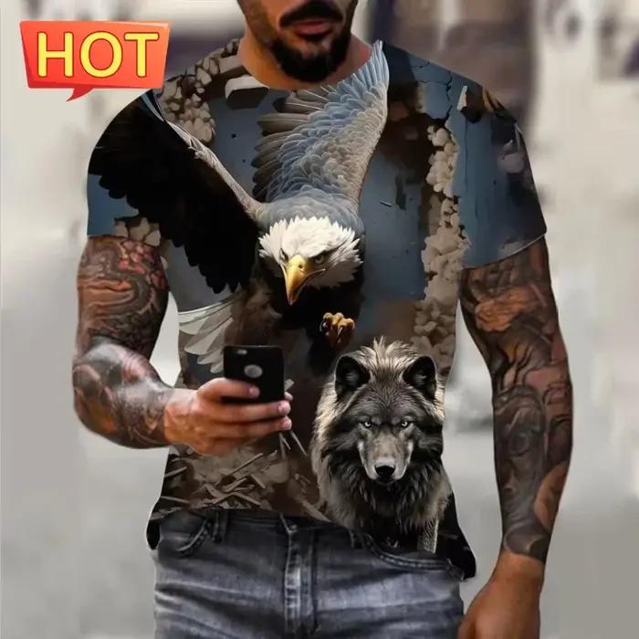 T-shirt graphique aigle animalier tendance pour homme et femme, imprimé 3D, manches courtes, grandes tailles, vêtements décontractés