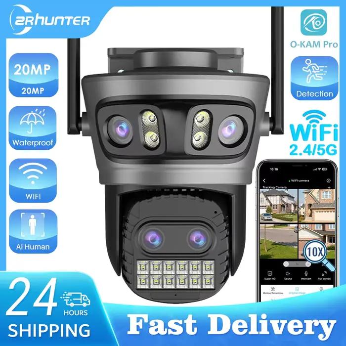 Caméra sécurité extérieure 20MP triple objectif 5G WiFi - PTZ 10x zoom IA détection humaine tracking auto