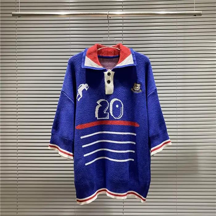 Pulls tricotés à manches courtes style streetwear 2026ss, col polo hip-hop, haut ample tendance pour