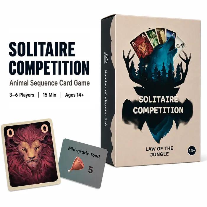 Jeu de cartes de séquence animale, 3-6 joueurs, jeu de stratégie de 15 minutes avec cartes d'animaux, cartes de nourriture et manuel, âge 14 ans et plus.