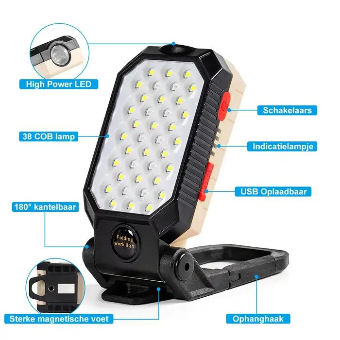 Projecteur de travail multifonction, lampe de poche éblouissante, batterie intégrée, affichage de la