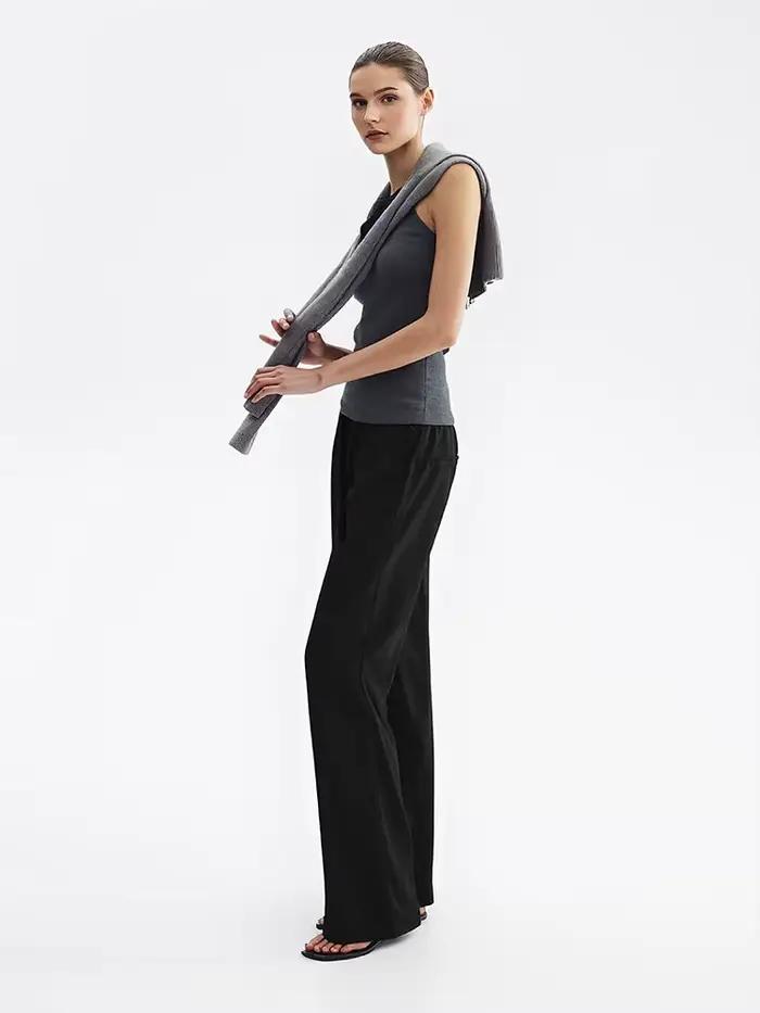 Pantalon Amii pour femme, nouvelle collection été 2026, taille nouée, coupe ample, jambe large, styl