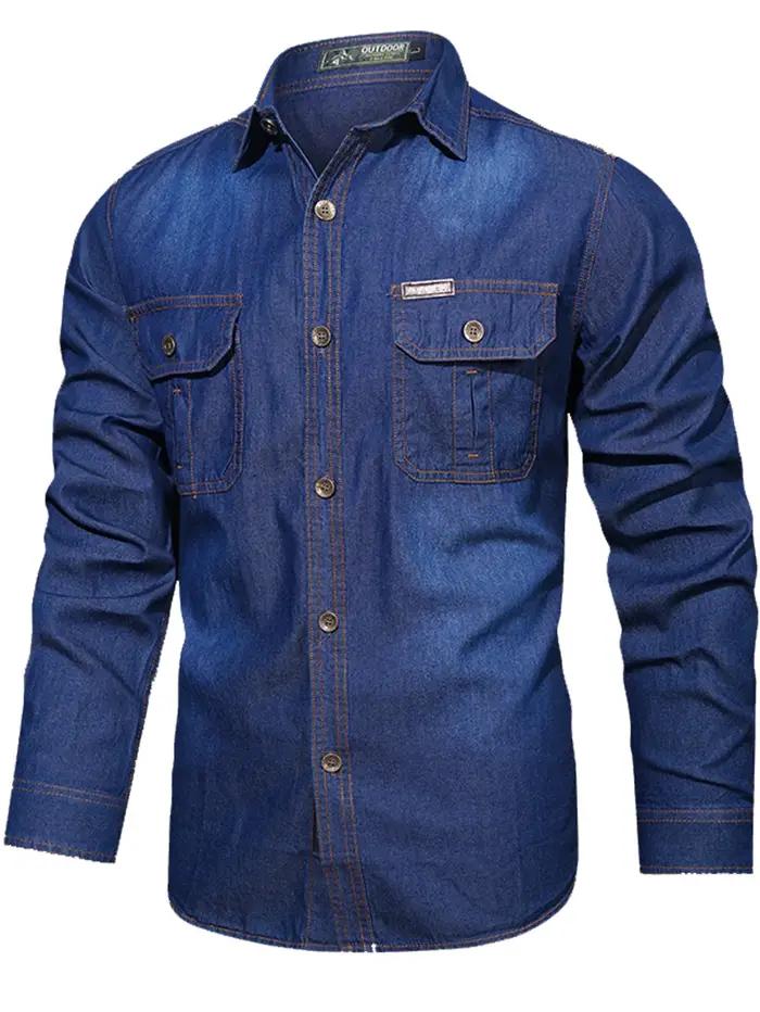 FREDD MARSHALL 2025 automne nouvelle mode hommes à manches longues Denim chemise décontracté boutonné 100% coton Chemi