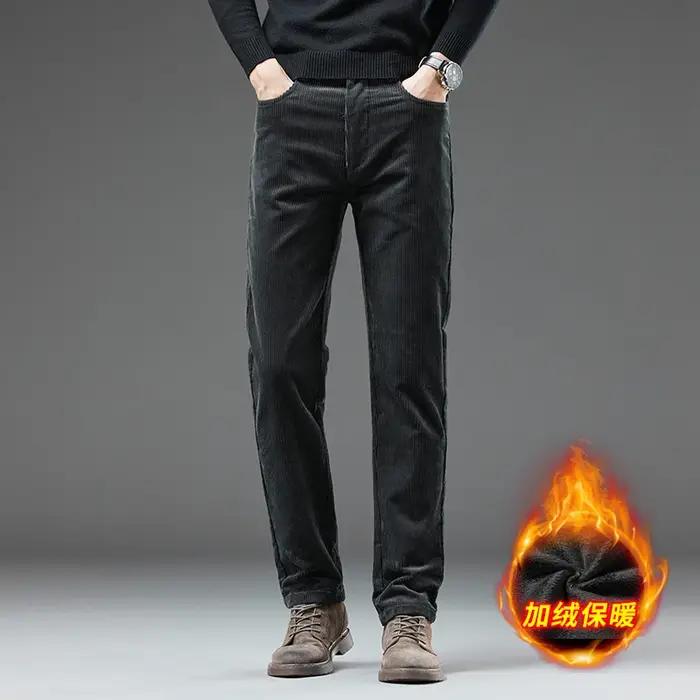 Pantalon velours côtelé homme hiver épais chaud business casual droit mode coréenne vert