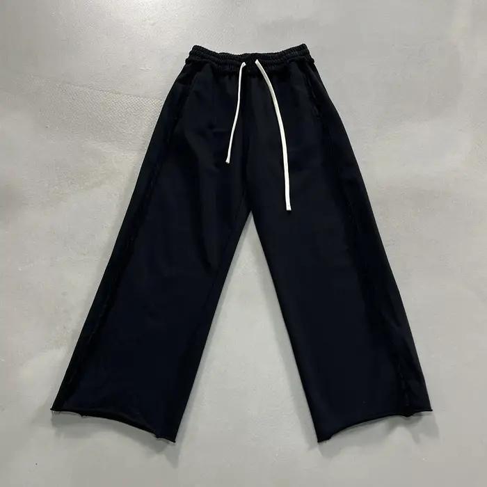 Pantalon de survêtement vintage à jambe large, drapé, à bords effilochés, noir et gris, avec taille